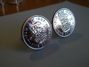 SHILLING COINS - SILVER CUFF LINKS - ENGLISH LION / THREE LIONS - 1947 to 1966 - Picture 1 of 12