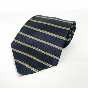 Paul Frederick Herren Seidenkrawatte Dunkelmarine Gold Streifen Italienische Seide Hergestellt in den USA - Bild 1 von 7