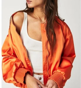 Free People Women’s Orange Echo Bomber Jacket Relaxed Fit Sz S NWOT - Picture 1 of 11