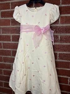 Vintage Bonnie Jean Girls Dress Yellow Rosette Linen Look 5 - Picture 1 of 9