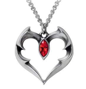 Alchemy Gothic Batheart Bat Wing Heart Red Crystal Pendant Necklace Romance P900 - Picture 1 of 5