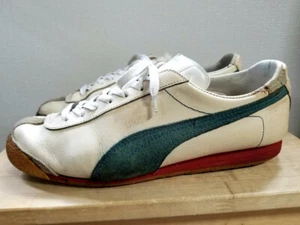 Puma Orion Leather White x Green Men's size US8 26cm Rare Model 70s-80s Vintage - Picture 1 of 10