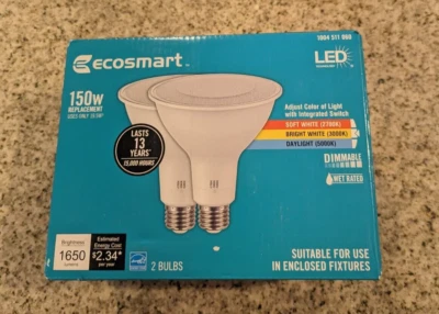EcoSmart 2-Pack 150W Repl. 19.5w PAR38 Dimmable CEC LED Color Selectable Bulbs - Image 1 of 4