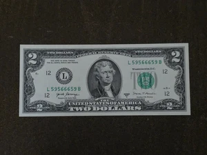 2017A $2 fancy serial number L59566659B UNC bookends/trinary with 3 of kind 5s, - Picture 1 of 2