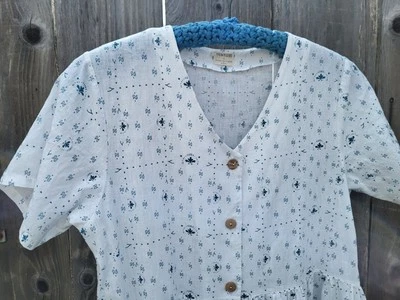 fin + vince VESTIDO MAXI FEMININO tamanho M cottagecore pradaria mini FLORAL azul e branco - Imagem 1 de 4