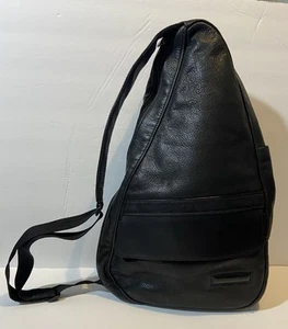 L.L. Bean Schwarz Leder Ameribag Gesunder Rücken Sling Rucksack Umhängetasche 18" - Bild 1 von 12