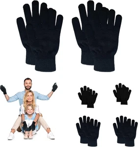 6 Paar schwarze Winterzauber Handschuhe dehnbar Vollfinger Strickhandschuhe, für...  - Bild 1 von 7
