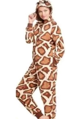 Nick & Nora Jirafa Una Pieza Ropa de Dormir Mujer Pequeña Marrón Capucha Animal Safari Foto 1 de 4