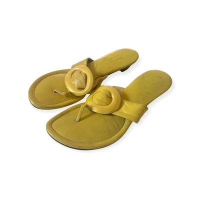 Sandalias de cuero amarillo Polly of California vintage con anillo de metal - talla 6,5-7 Foto 1 de 4