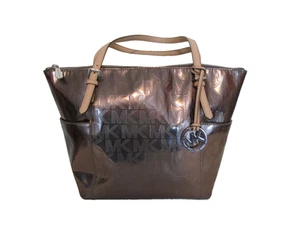 Michael Kors Jet Set Large Bronze Metallic Monogram Tote Handbag Purse 35F4GTT82 - Picture 1 of 19