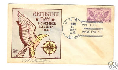 US FDC  ARMISTICE DAY Nov. 11, 1936 FDC Signed Wentz, #405 - Image 1 of 2