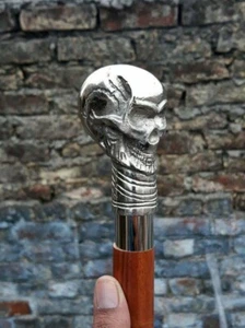 Human Goth Style Skull Head Handle Vintage Walking Stick Victorian Wooden Cane - Picture 1 of 8