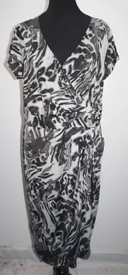 Tiana B Black Gray Faux Wrap Side Tie Dress Womans Sz L - Image 1 of 4