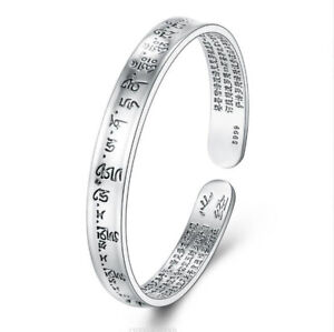 Ladies Jewellery 925 Sterling Silver Buddhist Scriptures Bangle Holiday Gifts