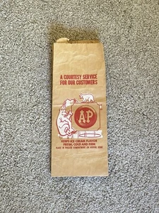 Rare Vintage 1960s A&P Grocery Stores Ice Cream Freezer Paper Bag Frozen Foods - Picture 1 of 2