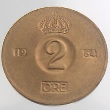 1964 U Benkt Ulvofot Sweden 2 Ore Coin KM 821 Lovely Example Bronze U018