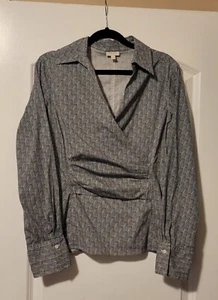 Talbots Black & White Long Sleeve Zip Side Cotton Blouse Size-8 - Picture 1 of 3