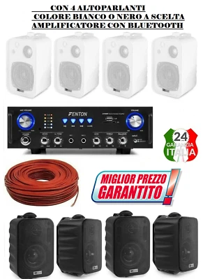 IMPIANTO AUDIO FILODIFFUSIONE LOCALI 100Watt+ 4 Altoparlanti+Bluetooth+ Cavo - Immagine 1 di 2