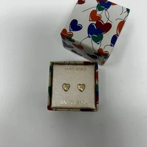 Orecchini in oro giallo 14 kt gioielli per bambini borchia cuore $200 nuovi con scatola - Foto 1 di 5