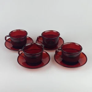 4 Vintage Glcoloc France Ruby Red Glass Mugs Coffee Tea Cups Glassware - Picture 1 of 8