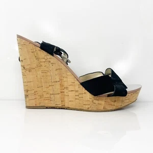 Michael Kors Womens Black Leather Wedge Heel Ankle Strap Sandals Size 8.5 M - Picture 1 of 12
