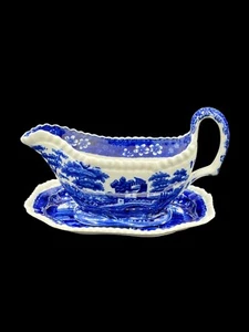 Spode's Tower Blue Copeland Inglaterra Gravy Barco con Placa Bajo - Imagen 1 de 9