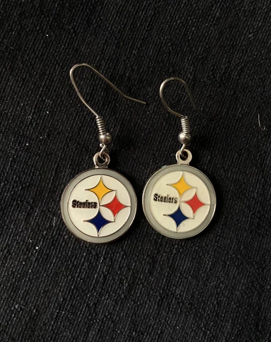 Pittsburgh Steelers Logo with Silver Flap Earrings - NFL Licensed Jewelry Cover