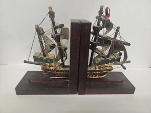 Vintage Wooden Pirate Ship Bookends - Picture 1 of 10