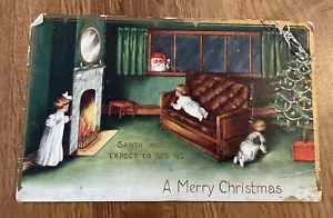 VINTAGE CHRISTMAS CARD “SANTA WON’T EXPECT TO SEE US A MERRY CHRISTMAS “ - Picture 1 of 6
