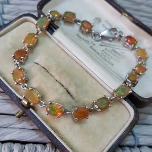Vintage 925 Sterling Silver Tennis Bracelet, Genuine Multicolour Opals, 1989 - Picture 1 of 7