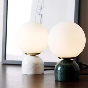 Simple Fashion Marble Base Table Lamp Bedroom Night Light with Milk Glass Shade - Picture 1 of 14
