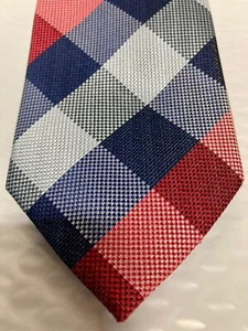 100% Silk Mens Designer Tie,Handmade, Blue/Red Plaid - Bild 1 von 3