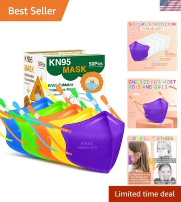 5-Ply Multi-Color Kids Face Masks with Adjustable Ear Loops - 50 Pieces - Image 1 of 4