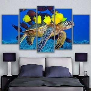 Multi Panel Druck Meeresschildkröte Fisch Leinwand Wandkunst Ozean Leben unter Wasser 5 Stück - Bild 1 von 11