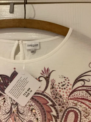 New Ladies Size 14 T Shirt Decorative Beads To Front Pattern  - Image 1 of 4