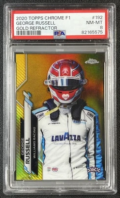 GEORGE RUSSELL PSA 8 2020 TOPPS CHROME FORMULA 1 F1 #192 GOLD REFRACTOR RC 38/50 - Image 1 of 2