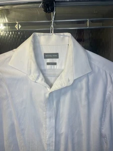 Michael Kors Slim Fit Textured  Sz L Men’s White Dress Shirt 16.5 34/35 - Picture 1 of 8