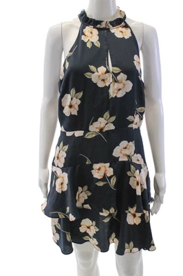 BB Dakota Womens Floral Ruffle Layered Halter Sleeveless Shift Dress Navy Size10 - Image 1 of 4