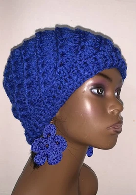 Crochet Swirl ADULT  Blue    Beanie Fall Winter UNISEX - Image 1 of 4