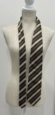 Corbata de seda Burberry London marrón amarillo azul a rayas - principios de la década de 2000 - Hecha en Italia Foto 1 de 4
