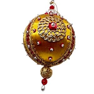 Vintage Lovey Satin Push Pin Jeweled Beaded Satin Christmas Ornament B - Picture 1 of 6
