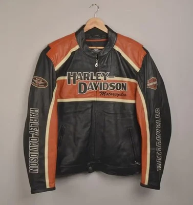 Chaqueta de motocicleta Harley Davidson para hombre - cuero de vaca genuino motociclista carreras Foto 1 de 4
