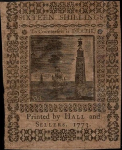 PA-162  PMG AU55  " Cape Henlopen Lighthouse "  16s 1773 Pennsylvania Currency - Picture 1 of 6
