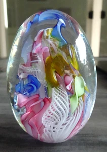 Vintage Murano Latticino Zanfirico Toso Scrambled Egg Paperweight 1970s Italy - Picture 1 of 8