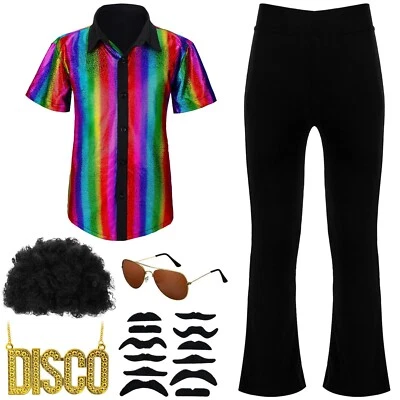 70-е диско костюм блестки рубашка парик усы очки цепочка размер детей 7-8 лет - Изображение 1 из 4