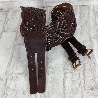 Braided Leather Belt Womens Large Double Buckle Brown Hippie Boho Festival 70's - Image 1 of 4
