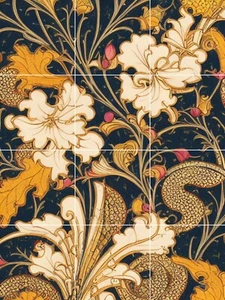 Azulejos de cerámica floral Art Nouveau mural/mosaico - azulejos de decoración de pared Art Nouveau - Imagen 1 de 4