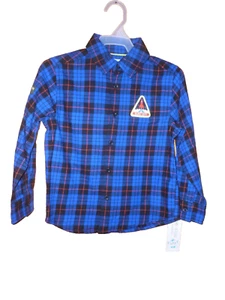 Boy's size 7 Blue Plaid Long Sleeve Button Front Shirt New - Picture 1 of 2