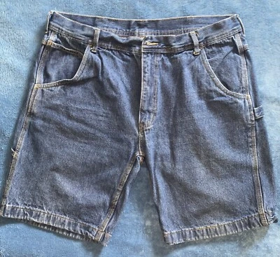 复古 Y2K 钥匙牛仔木匠短裤短裤尺寸 38 褪色蓝色轻微痛苦 — 第 1/4 张图片
