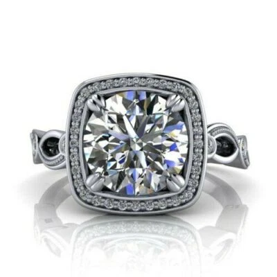 Alianza de compromiso de piedra moissanita de corte redondo de 4,0 quilates de oro blanco macizo de 14 quilates Foto 1 de 4